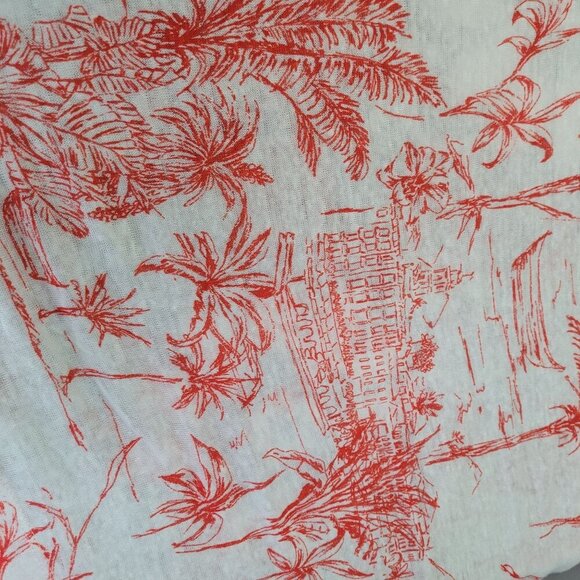 Joie womens medium white rusty orange red tropical print short sleeve linen top - Picture 7 of 9